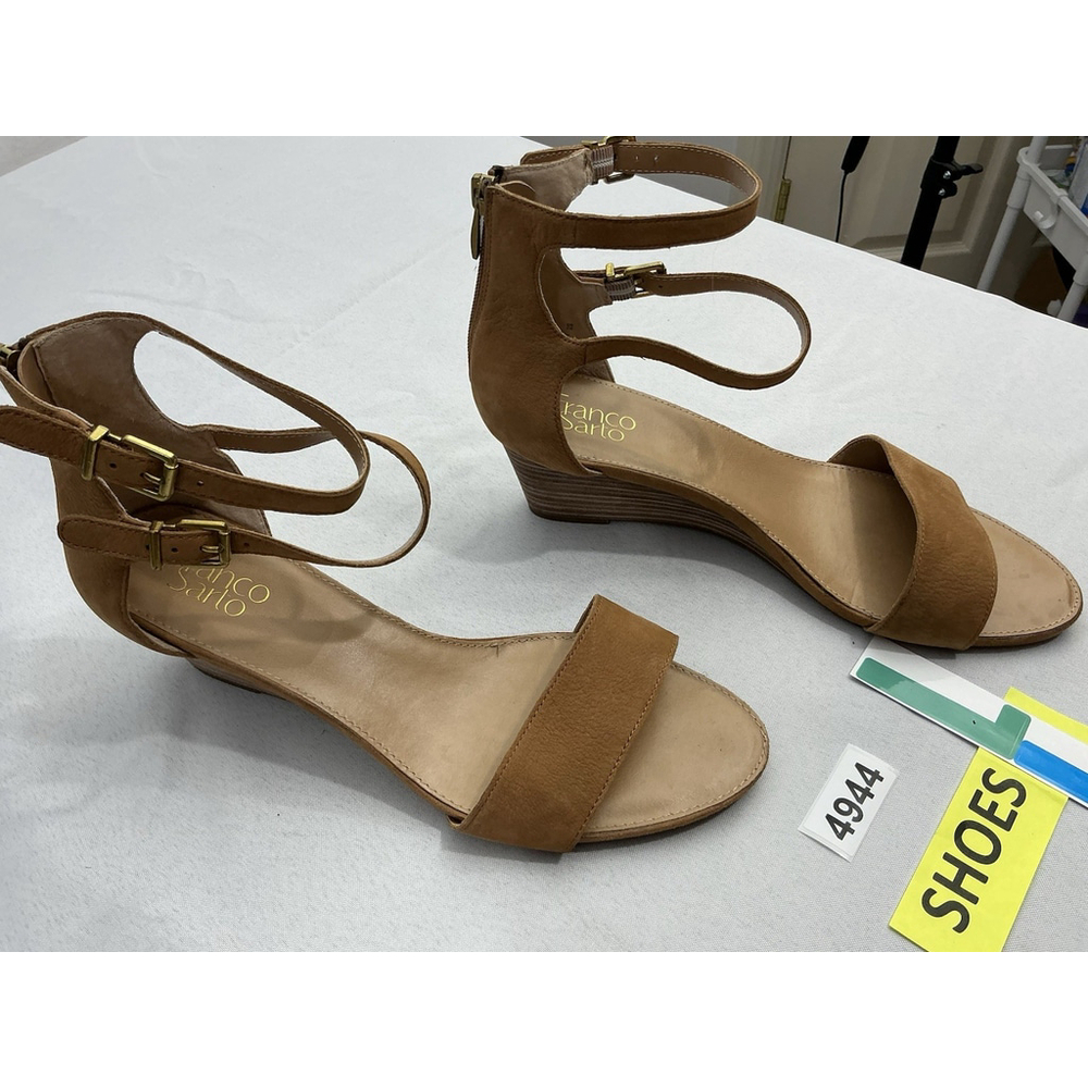 Womans Franco Sarto Dade Wedge Sandals 11 M Cognac Ankle Strap Close Back Zip